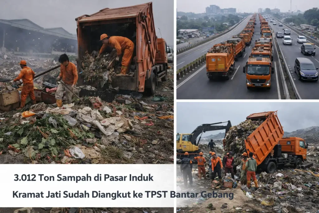 3.012 Ton Sampah di Pasar Induk Kramat Jati Sudah Diangkut ke TPST Bantar Gebang