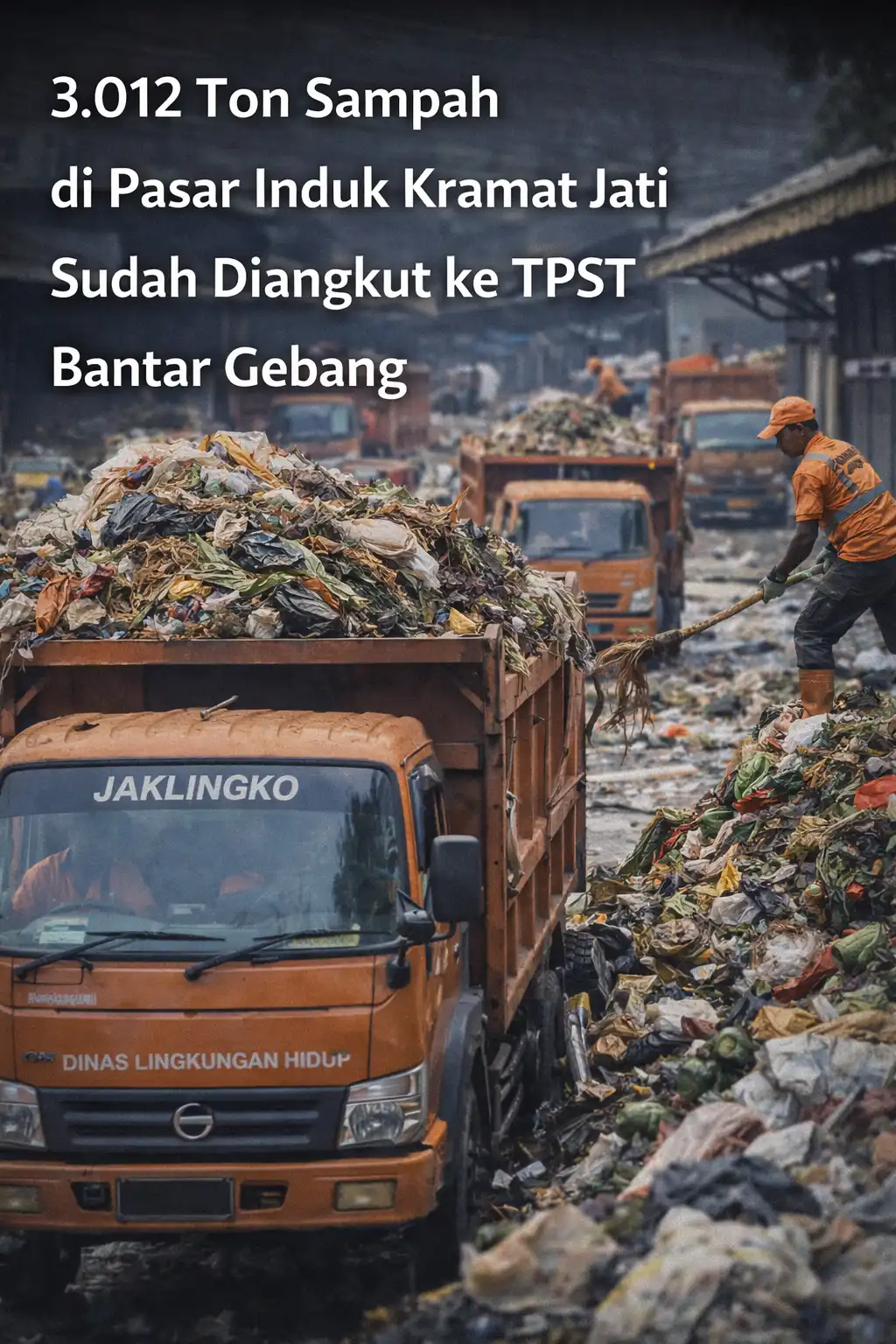 You are currently viewing 3.012 Ton Sampah di Pasar Induk Kramat Jati Sudah Diangkut ke TPST Bantar Gebang