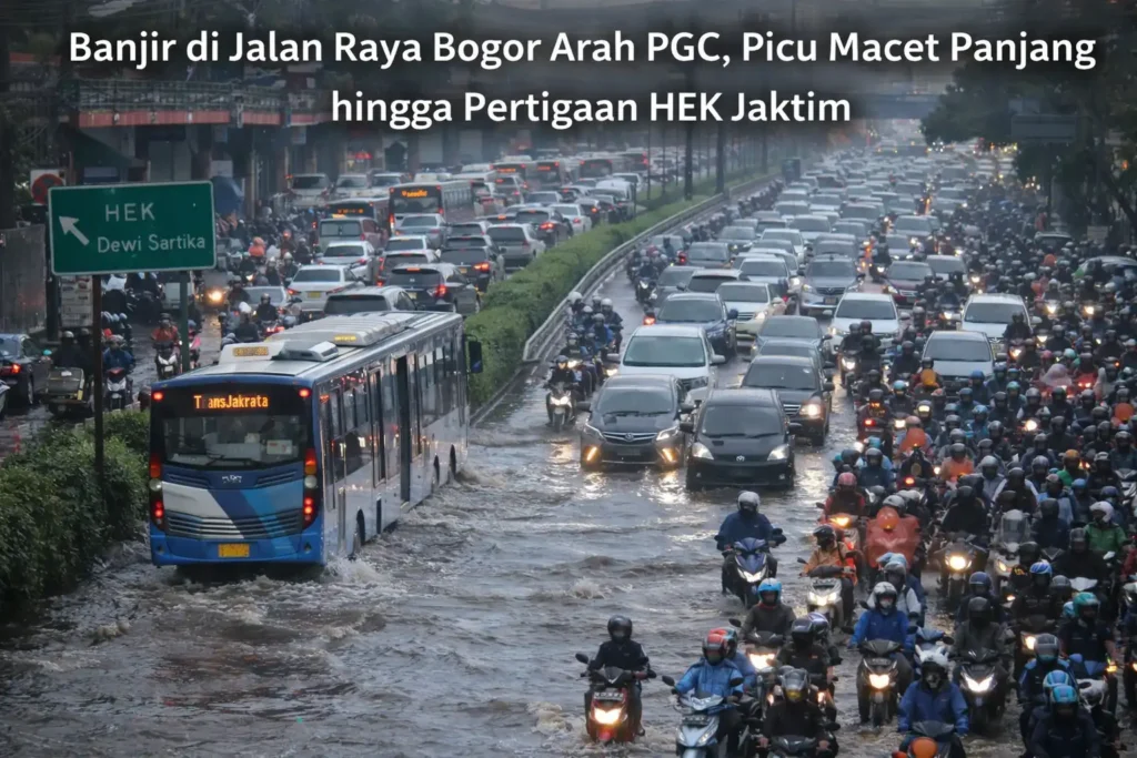 Banjir di Jalan Raya Bogor Arah PGC, Picu Macet Panjang hingga Pertigaan