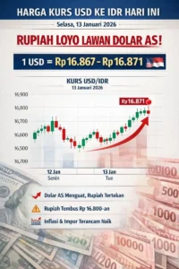 Read more about the article Harga Kurs USD Ke IDR Hari Ini Tanggal 13 Januari 2026, Rupiah Loyo Lawan Dolar AS