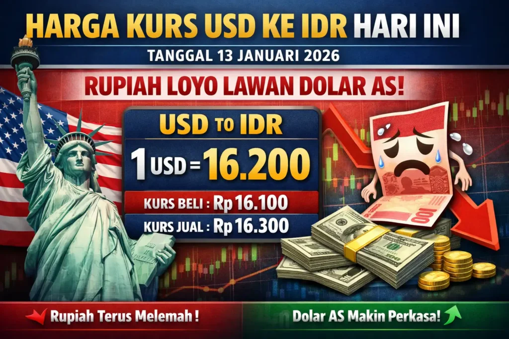 Harga Kurs USD Ke IDR Hari Ini Tanggal 13 Januari 2026, Rupiah Loyo Lawan Dolar AS