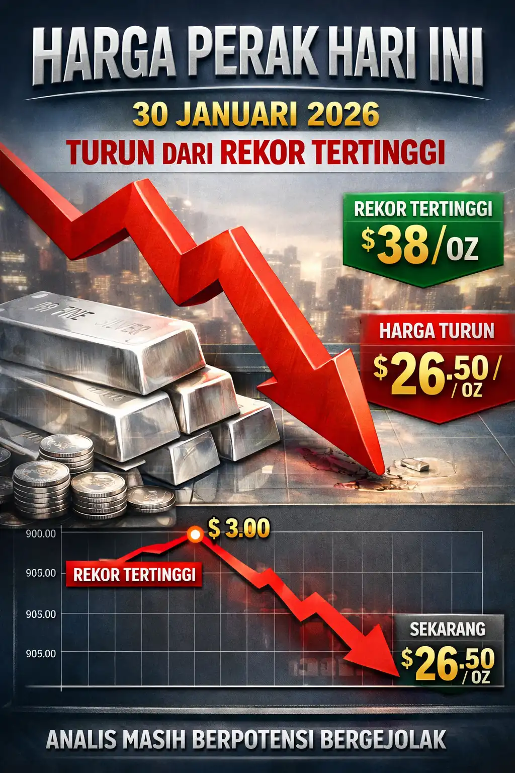 Read more about the article Harga Perak Hari Ini 30 Januari 2026 Turun dari Rekor Tertinggi
